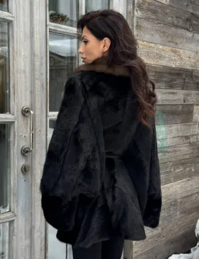 Черная шуба из норки с английским воротником из куницы