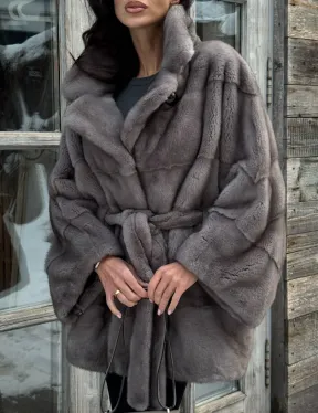 Норковая шуба в цвете графит с английским воротником - Летучая мышь