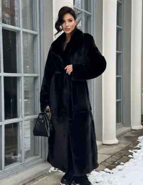 Классическая шуба из норки Blackglama с английским воротником и боковыми шлицами