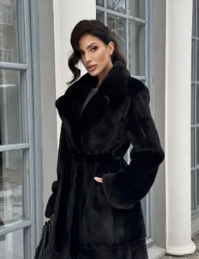 Классическая шуба из норки Blackglama с английским воротником и боковыми шлицами