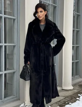 Классическая шуба из норки Blackglama с английским воротником и боковыми шлицами