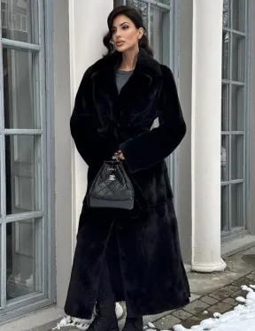 Классическая шуба из норки Blackglama с английским воротником и боковыми шлицами