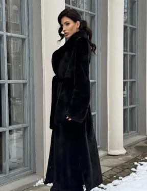 Классическая шуба из норки Blackglama с английским воротником и боковыми шлицами