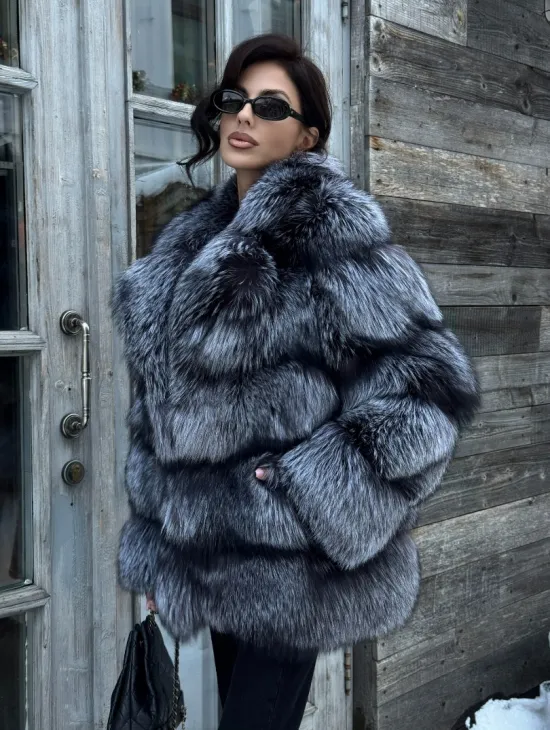 Шикарный полушубок из чернобурки Premium collection, английский воротник