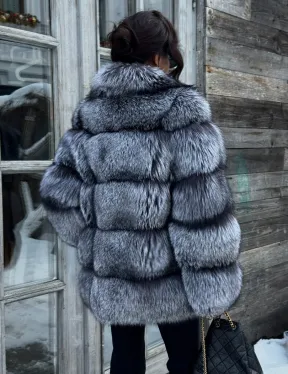 Шикарный полушубок из чернобурки Premium collection, английский воротник