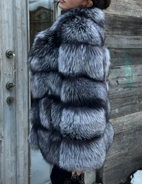 Шикарный полушубок из чернобурки Premium collection, английский воротник
