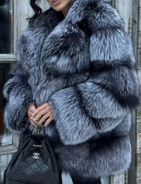 Шикарный полушубок из чернобурки Premium collection, английский воротник