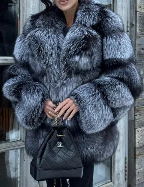 Шикарный полушубок из чернобурки Premium collection, английский воротник