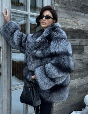 Шикарный полушубок из чернобурки Premium collection, английский воротник