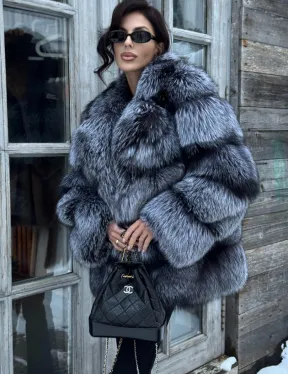 Шикарный полушубок из чернобурки Premium collection, английский воротник