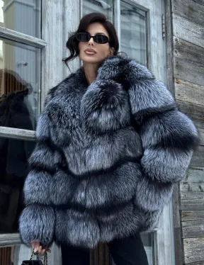 Шикарный полушубок из чернобурки Premium collection, английский воротник