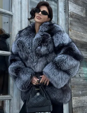 Шикарный полушубок из чернобурки Premium collection, английский воротник