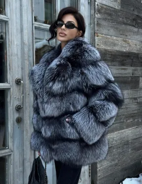 Шикарный полушубок из чернобурки Premium collection, английский воротник