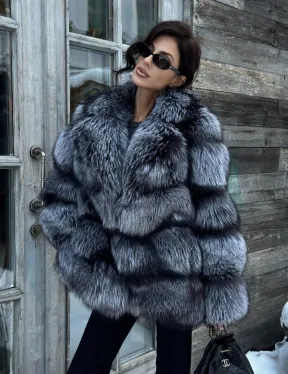 Шикарный полушубок из чернобурки Premium collection, английский воротник