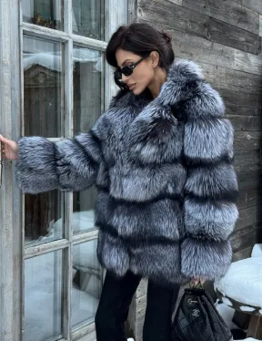 Шикарный полушубок из чернобурки Premium collection, английский воротник