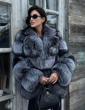 Шикарный полушубок из чернобурки Premium collection, английский воротник