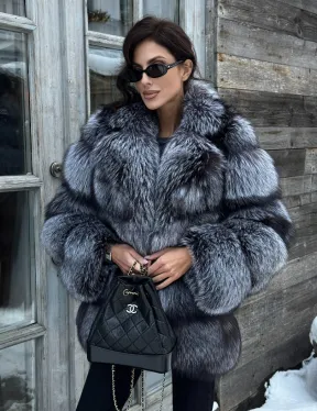 Шикарный полушубок из чернобурки Premium collection, английский воротник
