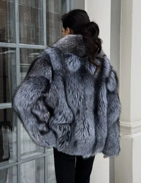 Короткий женский полушубок из чернобурки английский воротник