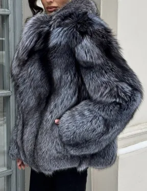 Короткий женский полушубок из чернобурки английский воротник