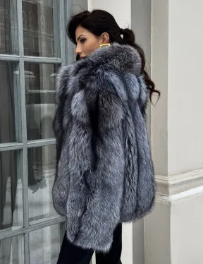 Короткий женский полушубок из чернобурки английский воротник