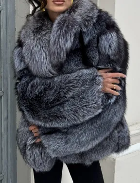 Короткий женский полушубок из чернобурки английский воротник