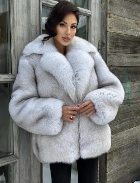 Шуба из финского песца с английским воротником - колотый лёд