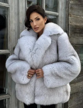 Шуба из финского песца с английским воротником - колотый лёд