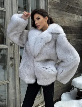 Шуба из финского песца с английским воротником - колотый лёд