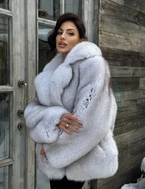 Шуба из финского песца с английским воротником - колотый лёд