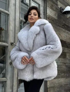Шуба из финского песца с английским воротником - колотый лёд
