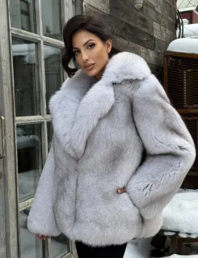 Шуба из финского песца с английским воротником - колотый лёд