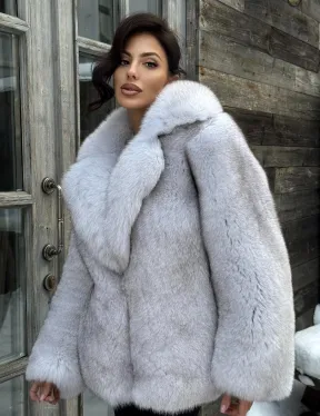 Шуба из финского песца с английским воротником - колотый лёд