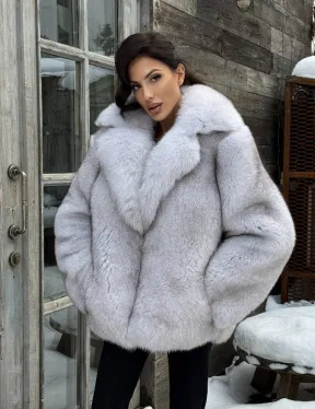 Шуба из финского песца с английским воротником - колотый лёд