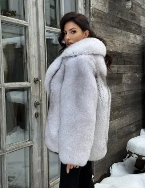 Шуба из финского песца с английским воротником - колотый лёд