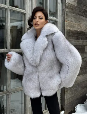 Шуба из финского песца с английским воротником - колотый лёд