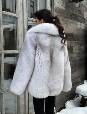 Шуба из финского песца с английским воротником - колотый лёд