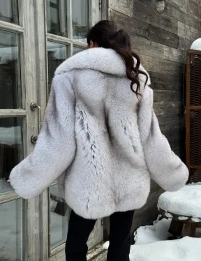 Шуба из финского песца с английским воротником - колотый лёд