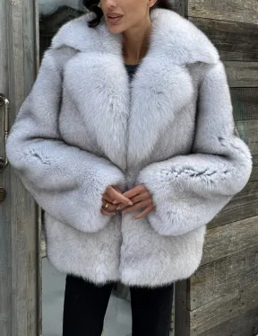 Шуба из финского песца с английским воротником - колотый лёд