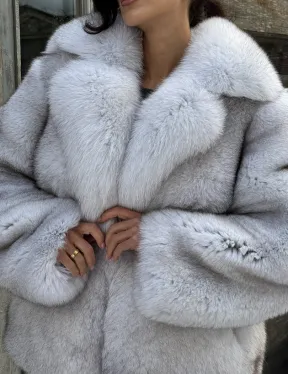 Шуба из финского песца с английским воротником - колотый лёд