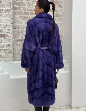 Норковая шуба кимоно с английским воротником в фиолетовом цвете