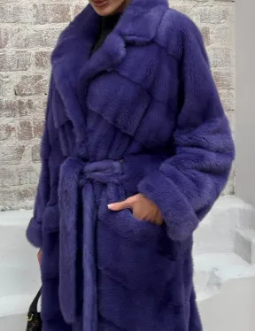 Норковая шуба кимоно с английским воротником в фиолетовом цвете