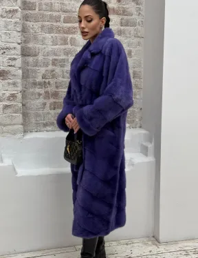 Норковая шуба кимоно с английским воротником в фиолетовом цвете