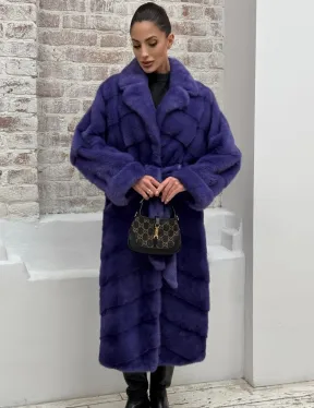 Норковая шуба кимоно с английским воротником в фиолетовом цвете