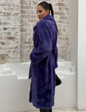 Норковая шуба кимоно с английским воротником в фиолетовом цвете