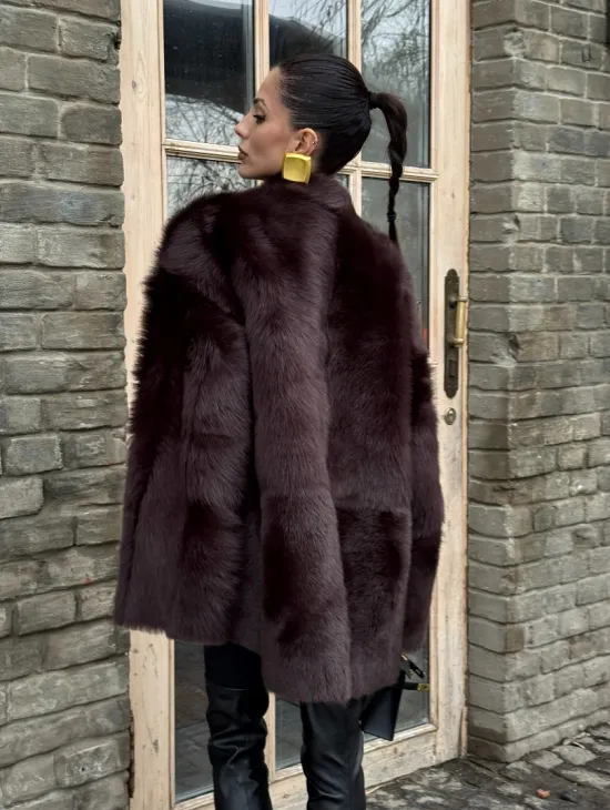 Двухсторонняя женская дубленка из итальянской тосканы Brown