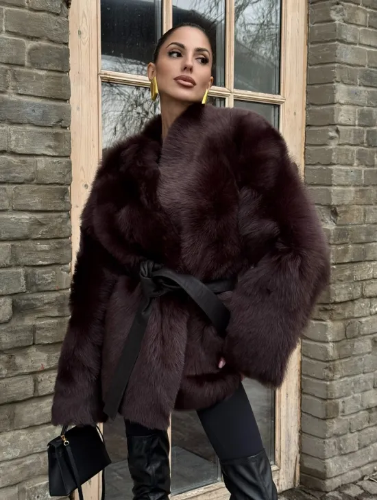 Двухсторонняя женская дубленка из итальянской тосканы Brown