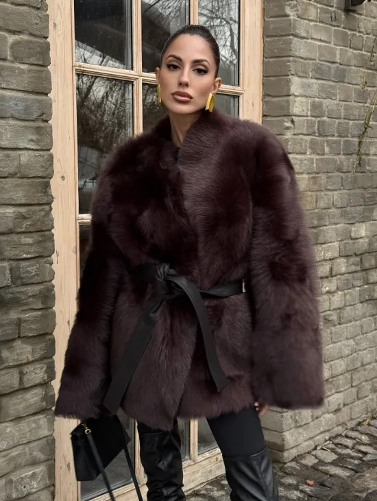 Двухсторонняя женская дубленка из итальянской тосканы Brown