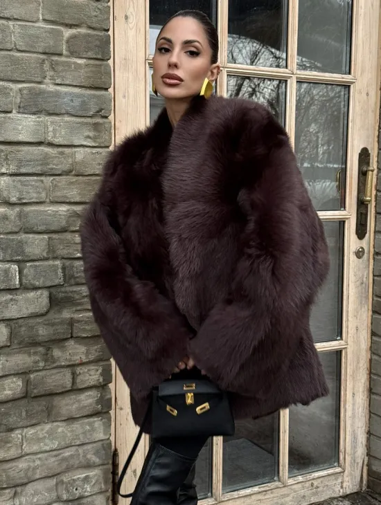 Двухсторонняя женская дубленка из итальянской тосканы Brown