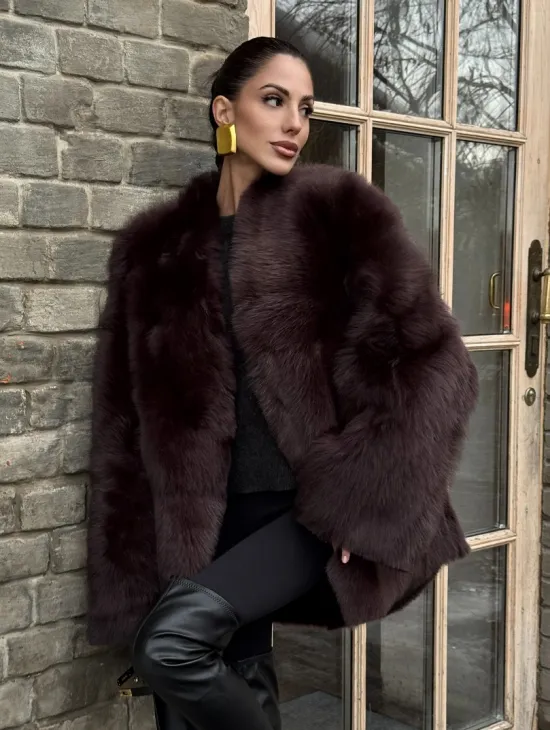 Двухсторонняя женская дубленка из итальянской тосканы Brown