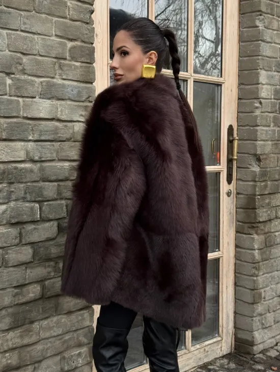 Двухсторонняя женская дубленка из итальянской тосканы Brown